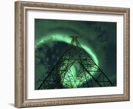 Powerlines And Aurora Borealis, Tjeldsundet, Norway-Stocktrek Images-Framed Photographic Print