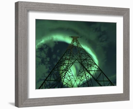 Powerlines And Aurora Borealis, Tjeldsundet, Norway-Stocktrek Images-Framed Photographic Print