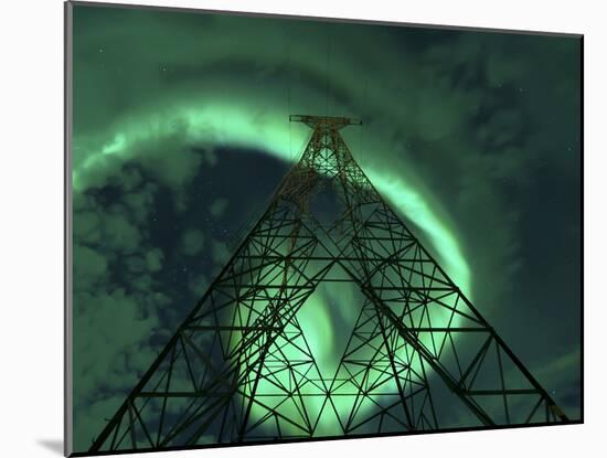 Powerlines And Aurora Borealis, Tjeldsundet, Norway-Stocktrek Images-Mounted Photographic Print