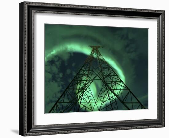 Powerlines And Aurora Borealis, Tjeldsundet, Norway-Stocktrek Images-Framed Photographic Print