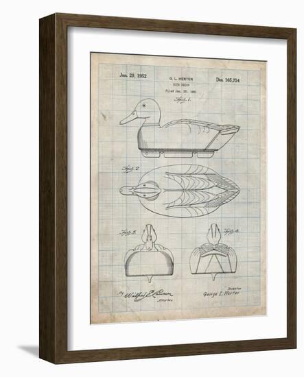 PP1001-Antique Grid Parchment Propelled Duck Decoy Patent Poster-Cole Borders-Framed Giclee Print