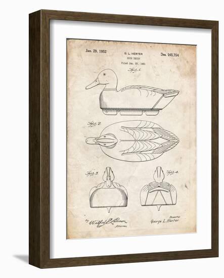 PP1001-Vintage Parchment Propelled Duck Decoy Patent Poster-Cole Borders-Framed Giclee Print