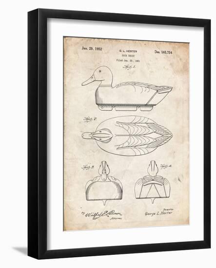 PP1001-Vintage Parchment Propelled Duck Decoy Patent Poster-Cole Borders-Framed Giclee Print