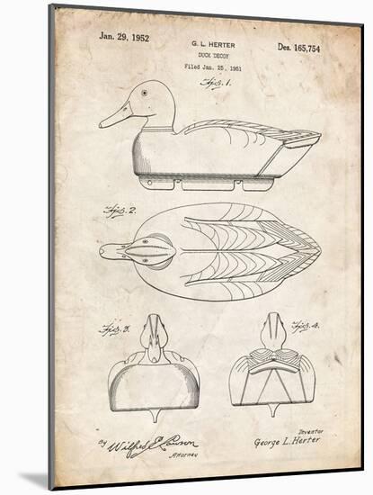 PP1001-Vintage Parchment Propelled Duck Decoy Patent Poster-Cole Borders-Mounted Giclee Print