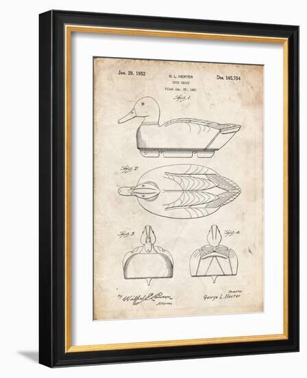 PP1001-Vintage Parchment Propelled Duck Decoy Patent Poster-Cole Borders-Framed Giclee Print