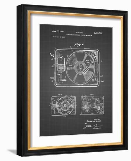 PP1009-Black Grid Record Player Patent Poster-Cole Borders-Framed Giclee Print