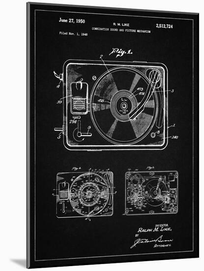 PP1009-Vintage Black Record Player Patent Poster-Cole Borders-Mounted Giclee Print