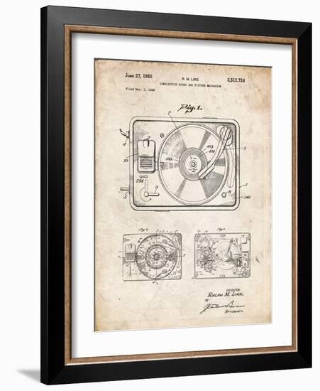 PP1009-Vintage Parchment Record Player Patent Poster-Cole Borders-Framed Giclee Print