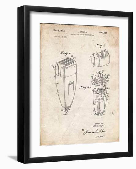 PP1011-Vintage Parchment Remington Electric Shaver Patent Poster-Cole Borders-Framed Giclee Print