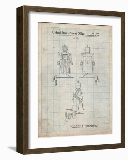 PP1014-Antique Grid Parchment Robert the Robot 1955 Toy Robot Patent Poster-Cole Borders-Framed Giclee Print