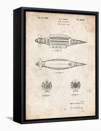 PP1017-Vintage Parchment Rocket Ship Model Patent Poster-Cole Borders-Framed Premier Image Canvas