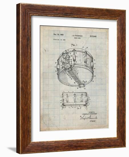 PP1018-Antique Grid Parchment Rogers Snare Drum Patent Poster-Cole Borders-Framed Giclee Print