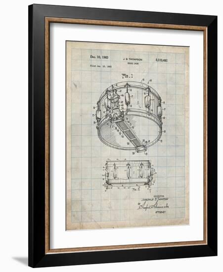 PP1018-Antique Grid Parchment Rogers Snare Drum Patent Poster-Cole Borders-Framed Giclee Print