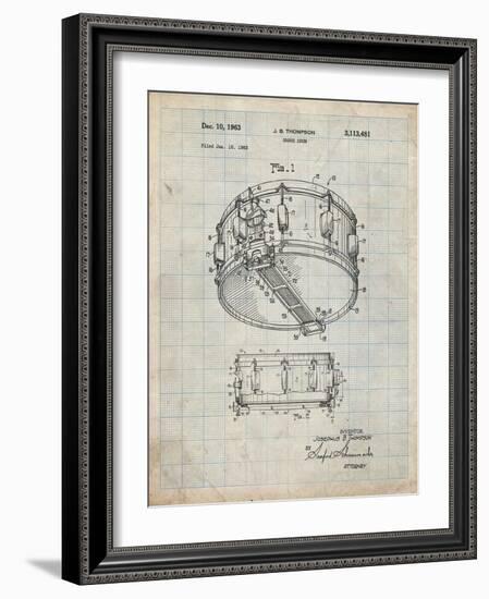 PP1018-Antique Grid Parchment Rogers Snare Drum Patent Poster-Cole Borders-Framed Giclee Print