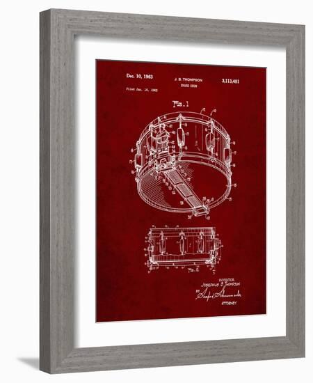 PP1018-Burgundy Rogers Snare Drum Patent Poster-Cole Borders-Framed Giclee Print