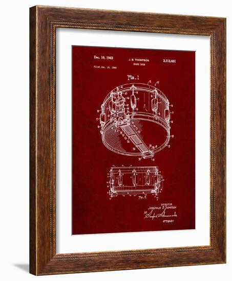 PP1018-Burgundy Rogers Snare Drum Patent Poster-Cole Borders-Framed Giclee Print