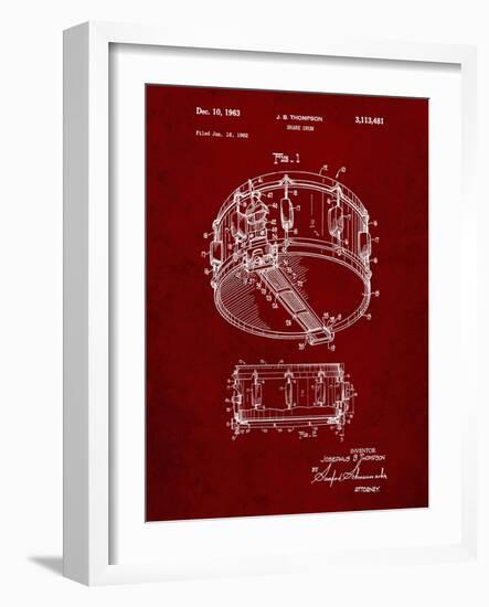 PP1018-Burgundy Rogers Snare Drum Patent Poster-Cole Borders-Framed Giclee Print