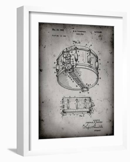 PP1018-Faded Grey Rogers Snare Drum Patent Poster-Cole Borders-Framed Giclee Print