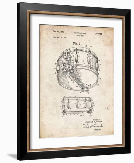 PP1018-Vintage Parchment Rogers Snare Drum Patent Poster-Cole Borders-Framed Giclee Print