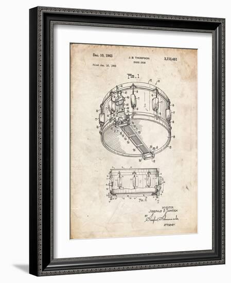 PP1018-Vintage Parchment Rogers Snare Drum Patent Poster-Cole Borders-Framed Giclee Print