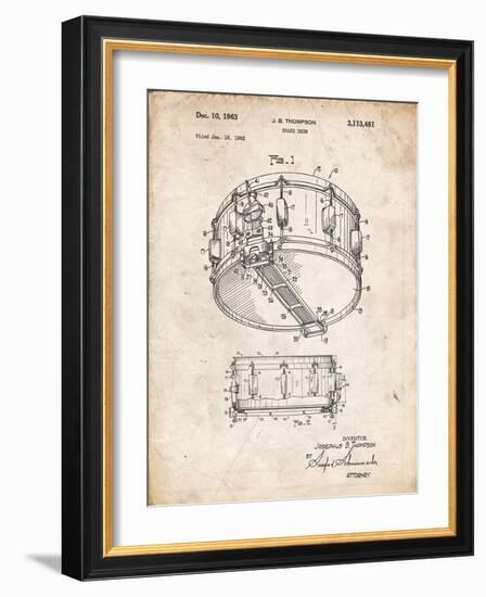 PP1018-Vintage Parchment Rogers Snare Drum Patent Poster-Cole Borders-Framed Giclee Print