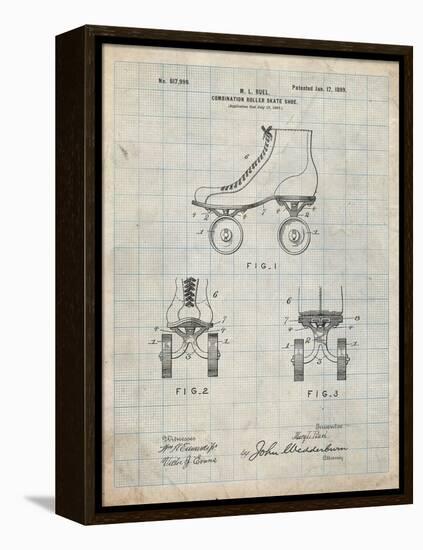 PP1019-Antique Grid Parchment Roller Skate 1899 Patent Poster-Cole Borders-Framed Premier Image Canvas