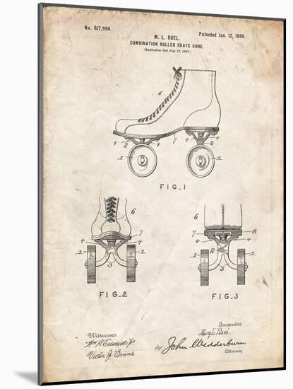 PP1019-Vintage Parchment Roller Skate 1899 Patent Poster-Cole Borders-Mounted Giclee Print