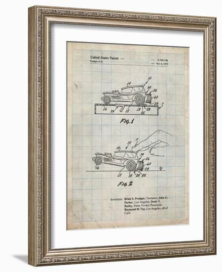 PP1020-Antique Grid Parchment Rubber Band Toy Car Patent Poster-Cole Borders-Framed Giclee Print