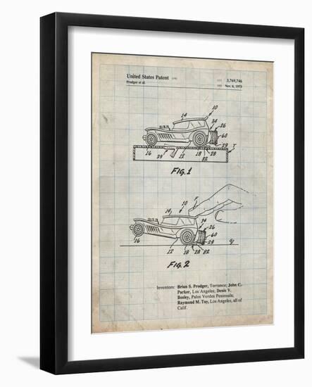 PP1020-Antique Grid Parchment Rubber Band Toy Car Patent Poster-Cole Borders-Framed Giclee Print
