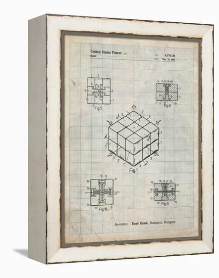 PP1022-Antique Grid Parchment Rubik's Cube Patent Poster-Cole Borders-Framed Premier Image Canvas