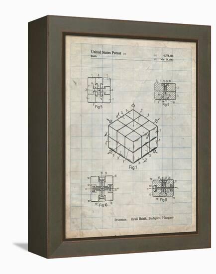 PP1022-Antique Grid Parchment Rubik's Cube Patent Poster-Cole Borders-Framed Premier Image Canvas