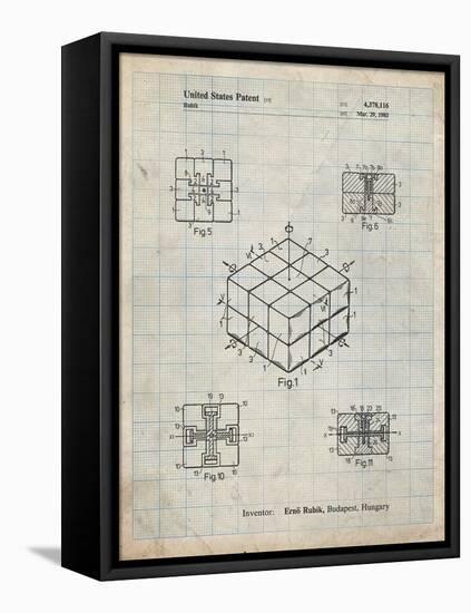 PP1022-Antique Grid Parchment Rubik's Cube Patent Poster-Cole Borders-Framed Premier Image Canvas