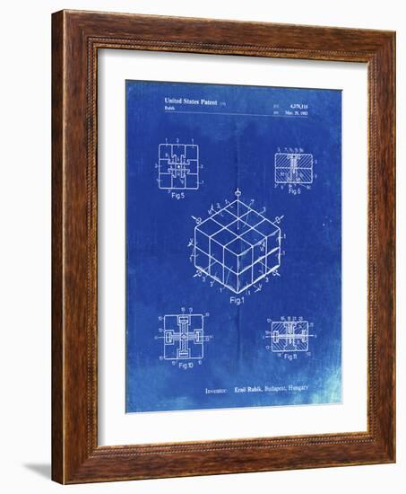 PP1022-Faded Blueprint Rubik's Cube Patent Poster-Cole Borders-Framed Giclee Print