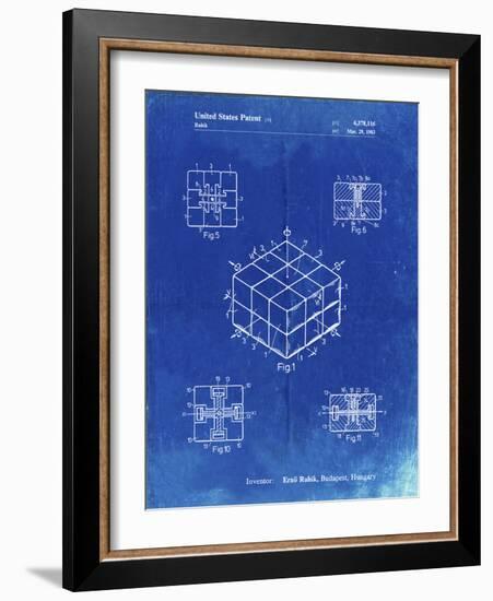 PP1022-Faded Blueprint Rubik's Cube Patent Poster-Cole Borders-Framed Giclee Print