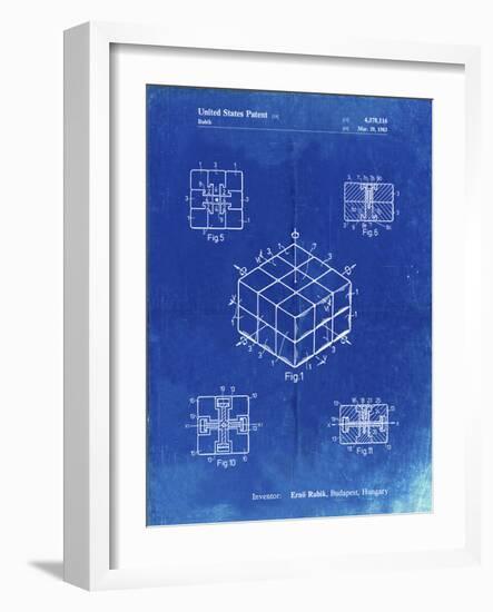 PP1022-Faded Blueprint Rubik's Cube Patent Poster-Cole Borders-Framed Giclee Print