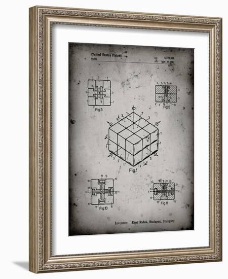 PP1022-Faded Grey Rubik's Cube Patent Poster-Cole Borders-Framed Giclee Print