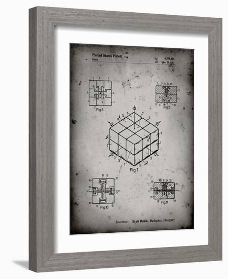 PP1022-Faded Grey Rubik's Cube Patent Poster-Cole Borders-Framed Giclee Print