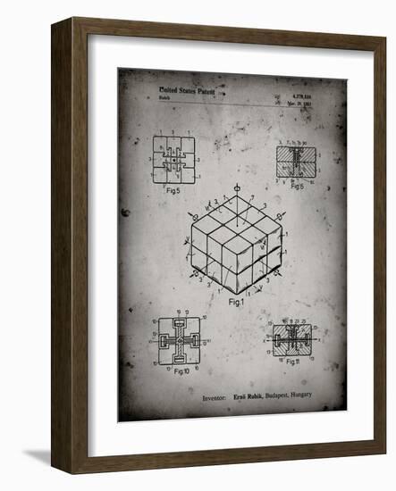 PP1022-Faded Grey Rubik's Cube Patent Poster-Cole Borders-Framed Giclee Print