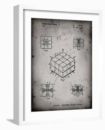 PP1022-Faded Grey Rubik's Cube Patent Poster-Cole Borders-Framed Giclee Print