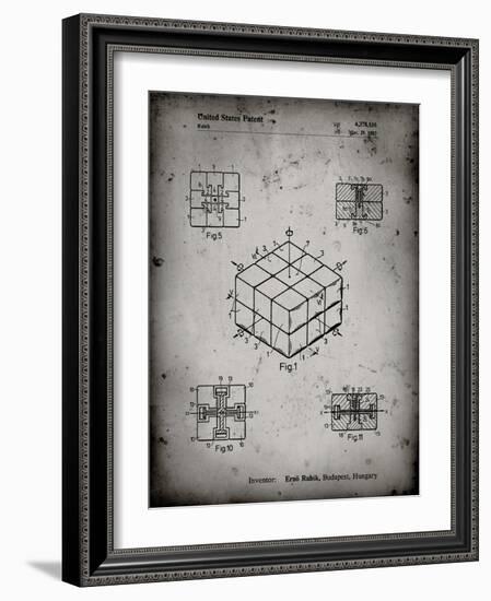 PP1022-Faded Grey Rubik's Cube Patent Poster-Cole Borders-Framed Giclee Print