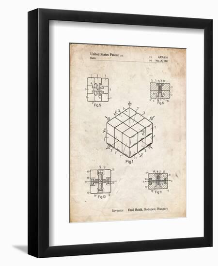 PP1022-Vintage Parchment Rubik's Cube Patent Poster-Cole Borders-Framed Giclee Print