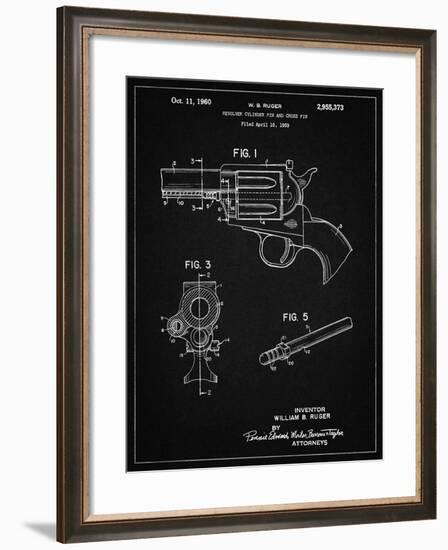 PP1023-Vintage Black Ruger Revolver Patent Art-Cole Borders-Framed Giclee Print