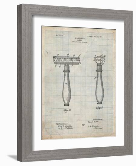 PP1026-Antique Grid Parchment Safety Razor Patent Poster-Cole Borders-Framed Giclee Print