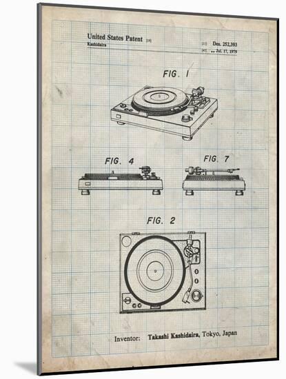 PP1028-Antique Grid Parchment Sansui Turntable 1979 Patent Poster-Cole Borders-Mounted Giclee Print