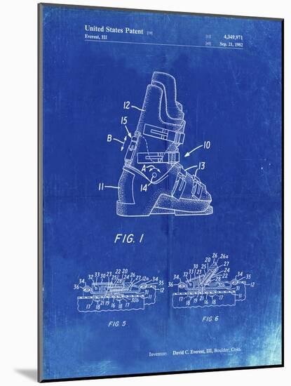 PP1037-Faded Blueprint Ski Boots Patent Poster-Cole Borders-Mounted Giclee Print