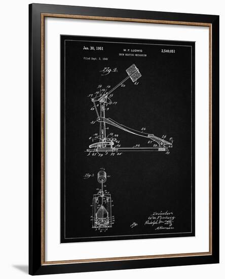 PP104-Vintage Black Drum Kick Pedal Poster-Cole Borders-Framed Giclee Print