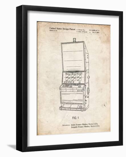 PP1043-Vintage Parchment Slot Machine Patent Poster-Cole Borders-Framed Giclee Print