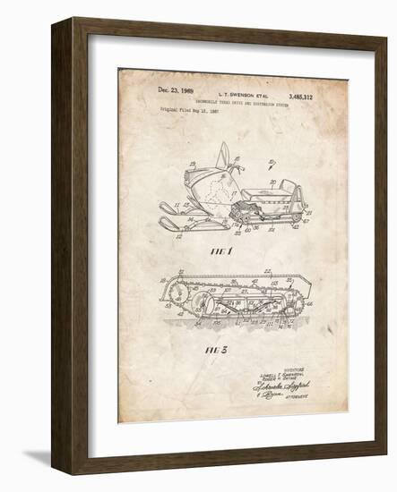 PP1046-Vintage Parchment Snow Mobile Patent Poster-Cole Borders-Framed Giclee Print