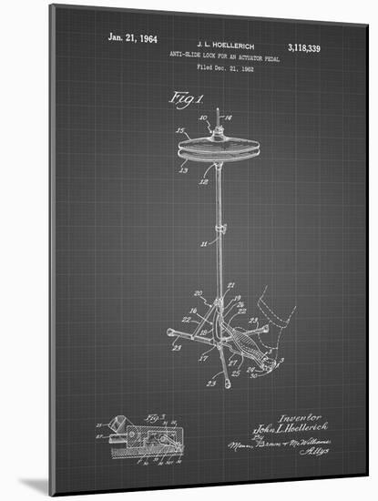 PP106-Black Grid Hi Hat Cymbal Stand and Pedal Patent Poster-Cole Borders-Mounted Giclee Print