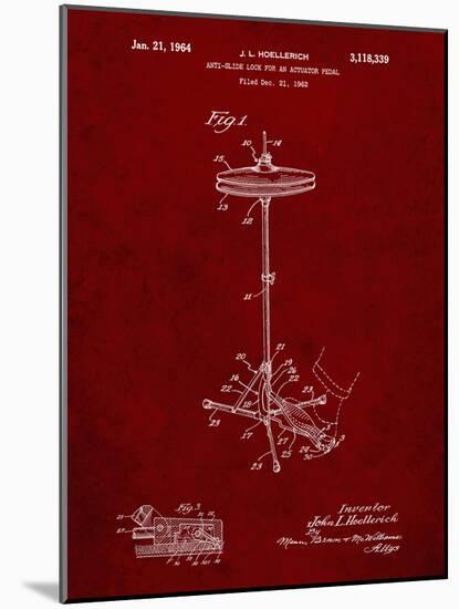 PP106-Burgundy Hi Hat Cymbal Stand and Pedal Patent Poster-Cole Borders-Mounted Giclee Print